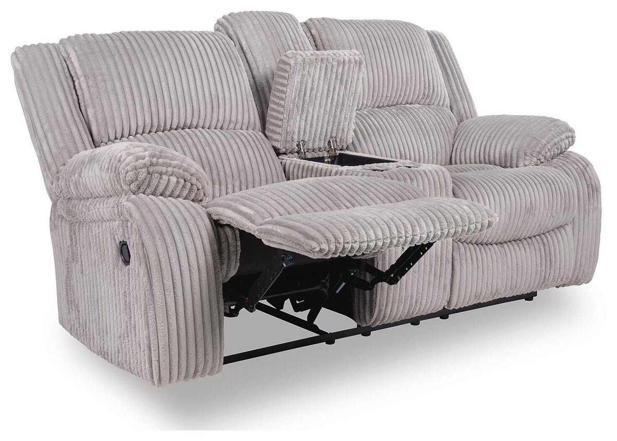 Amarante Reclining Loveseat with Console in Fog