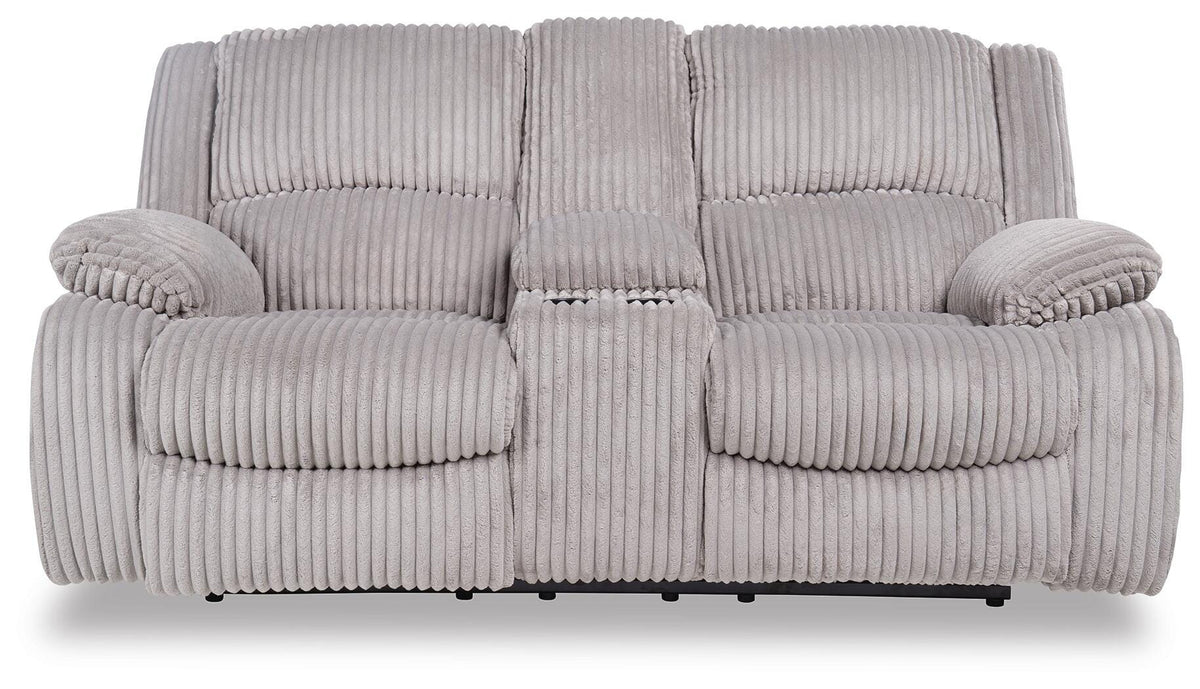 Amarante Reclining Loveseat with Console in Fog