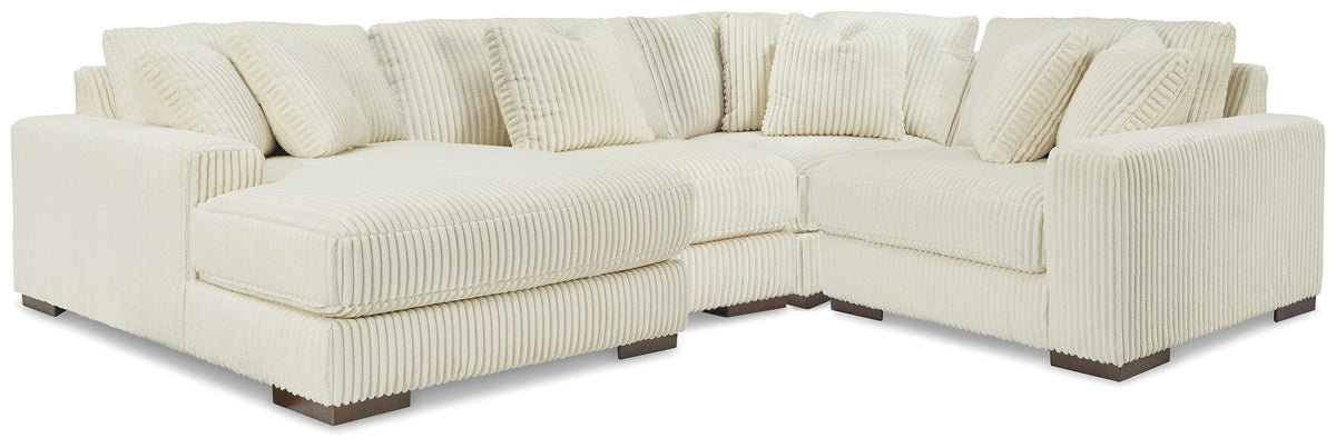 Bawley 4-Piece Sectional with Chaise in Ivory Velvet