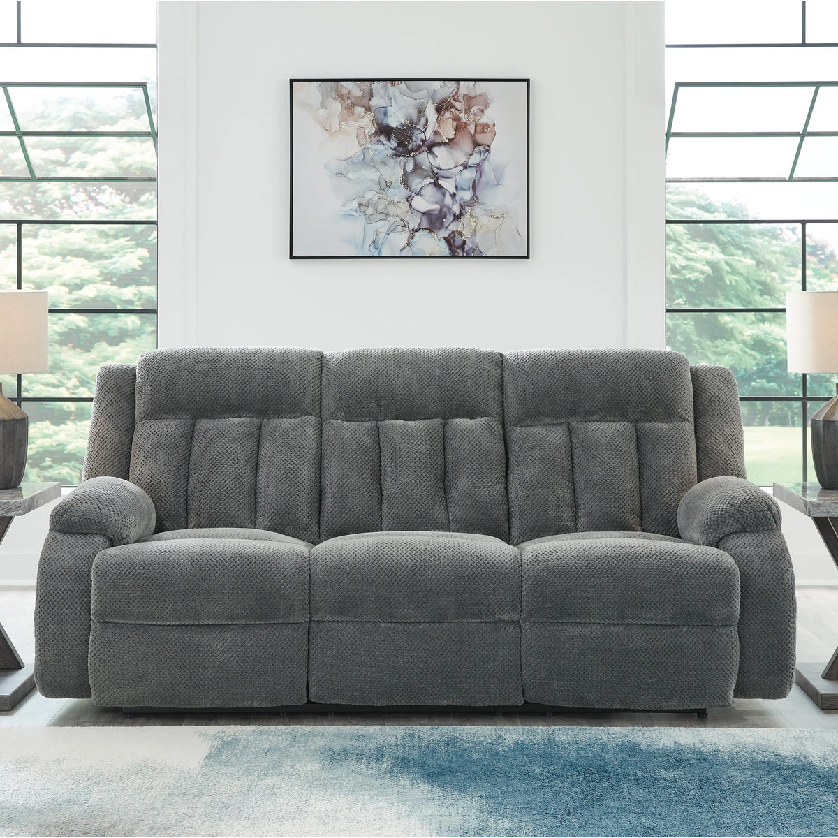 Thornbury Vale Power Reclining Sofa with Drop Down Table in Steel