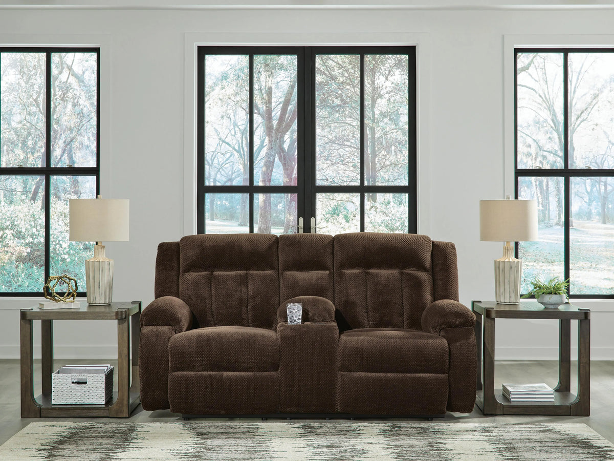 Thornbury Vale Power Reclining Loveseat with Console in Chocolate