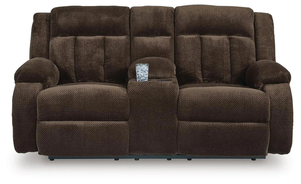 Thornbury Vale Power Reclining Loveseat with Console in Chocolate