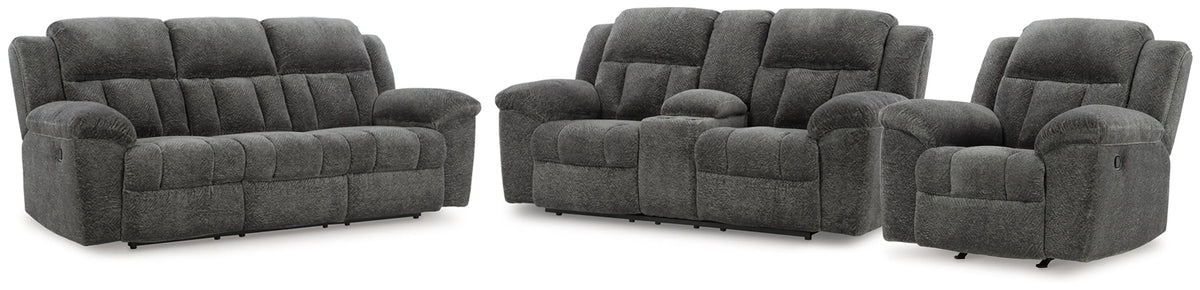 Bramwell Reclining Sofa with Loveseat and Recliner in Graphite