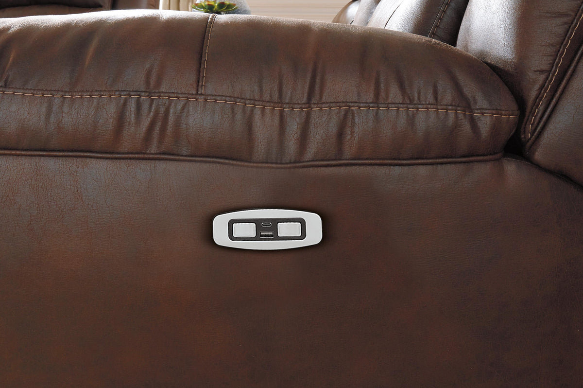Hawthorne Power Reclining Loveseat with Console in Chocolate