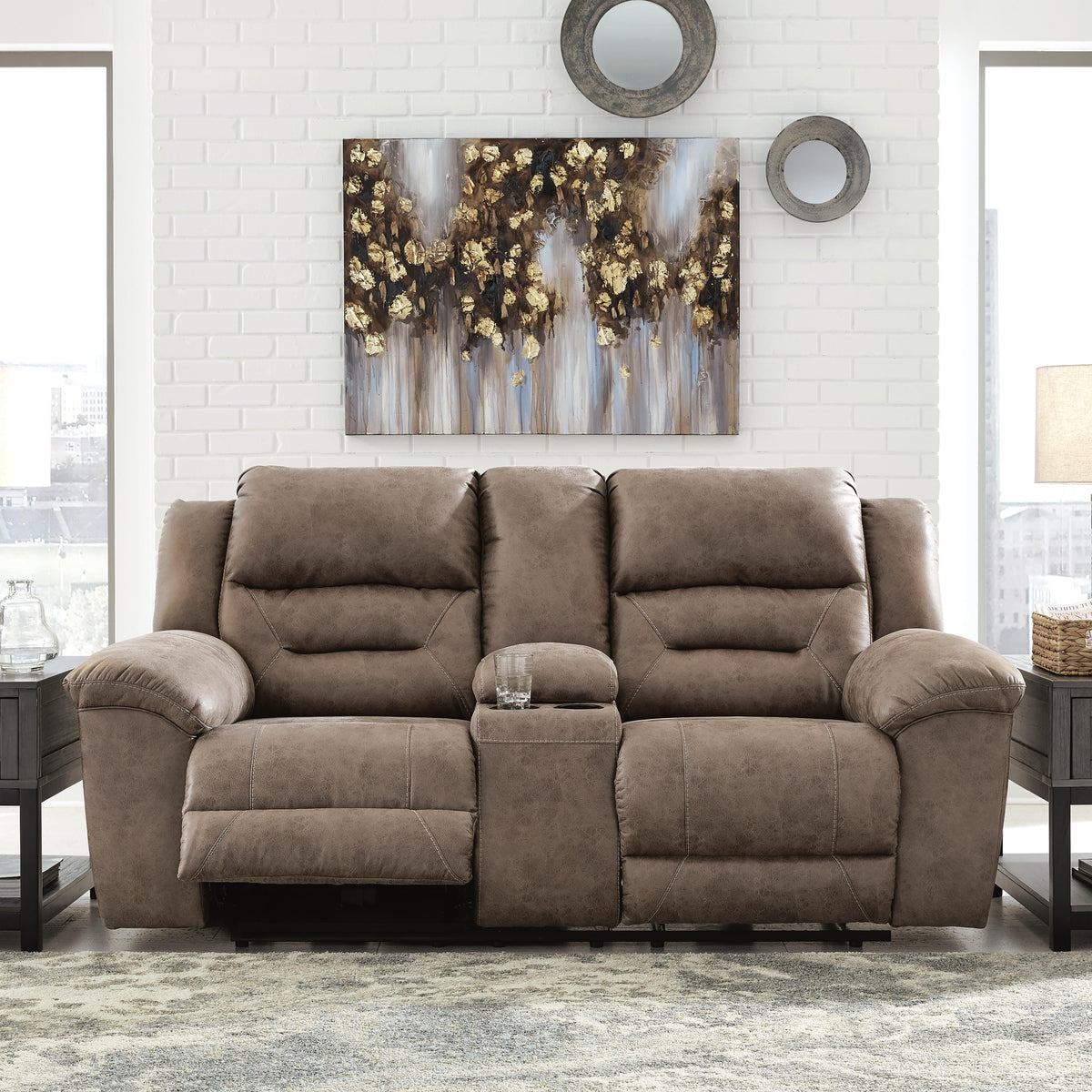 Hawthorne Reclining Loveseat with Console in Fossil