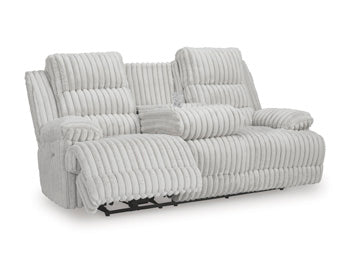 Vantage Power Reclining Sofa with Drop Down Table in Alloy