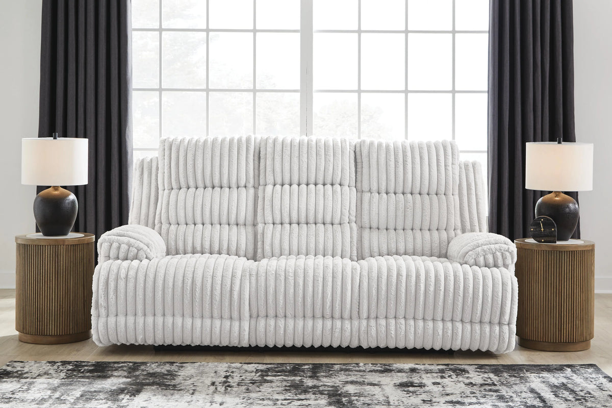 Vantage Power Reclining Sofa with Drop Down Table in Alloy