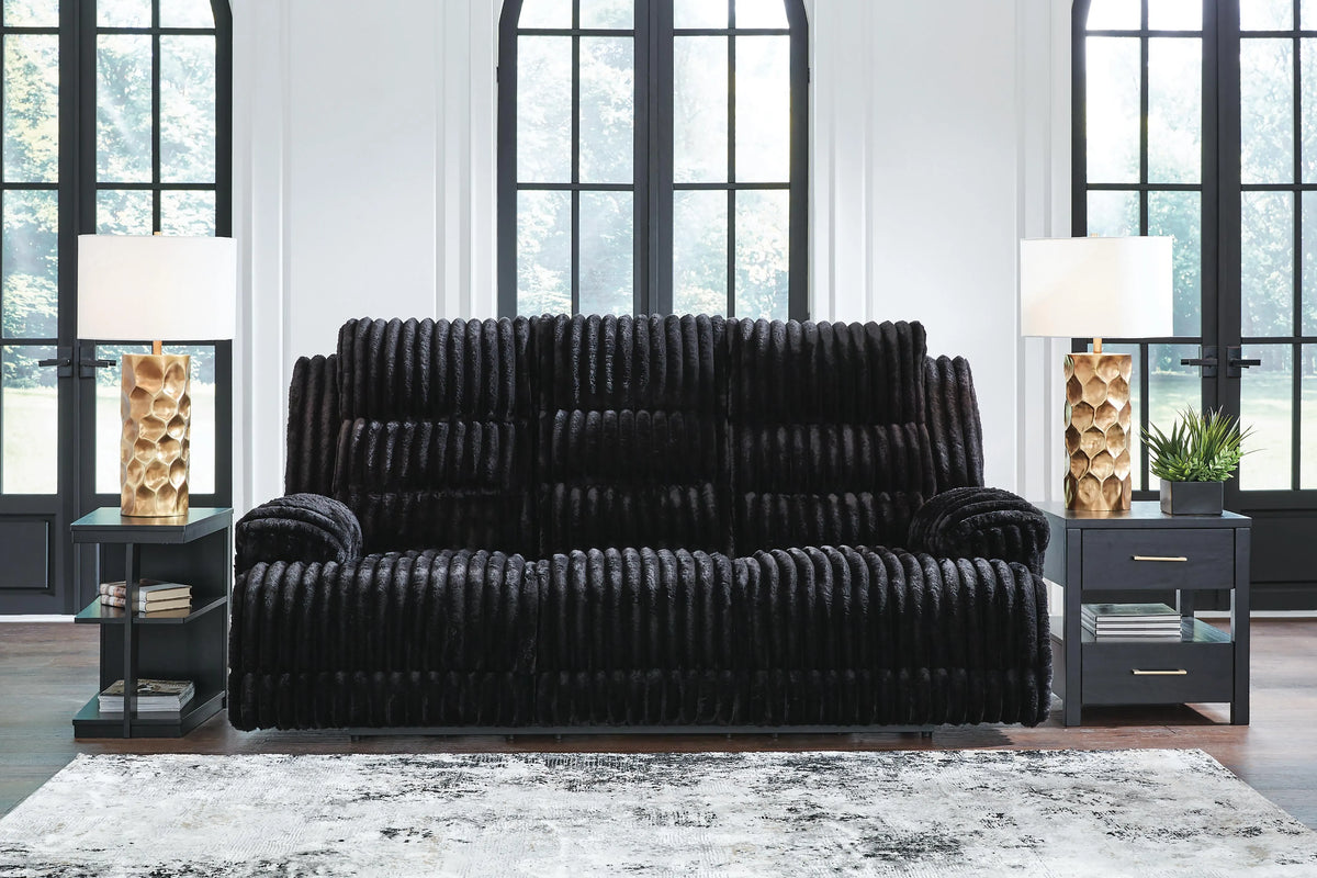Vantage Power Reclining Sofa with Drop Down Table in Onyx