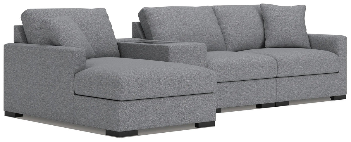 Tallow 4-Piece Sectional with Chaise and Storage Console in Salt and Pepper II