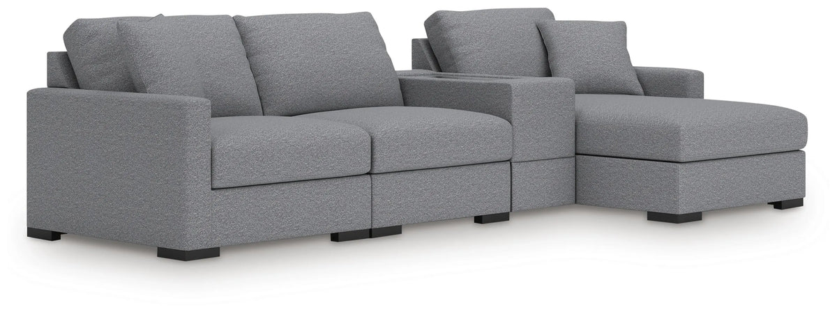 Tallow 4-Piece Sectional with Chaise and Storage Console in Salt and Pepper