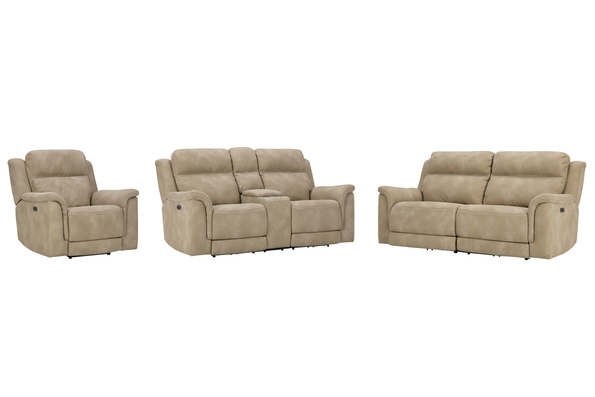 Arlen Power Reclining Sofa with Loveseat and Recliner in Sand