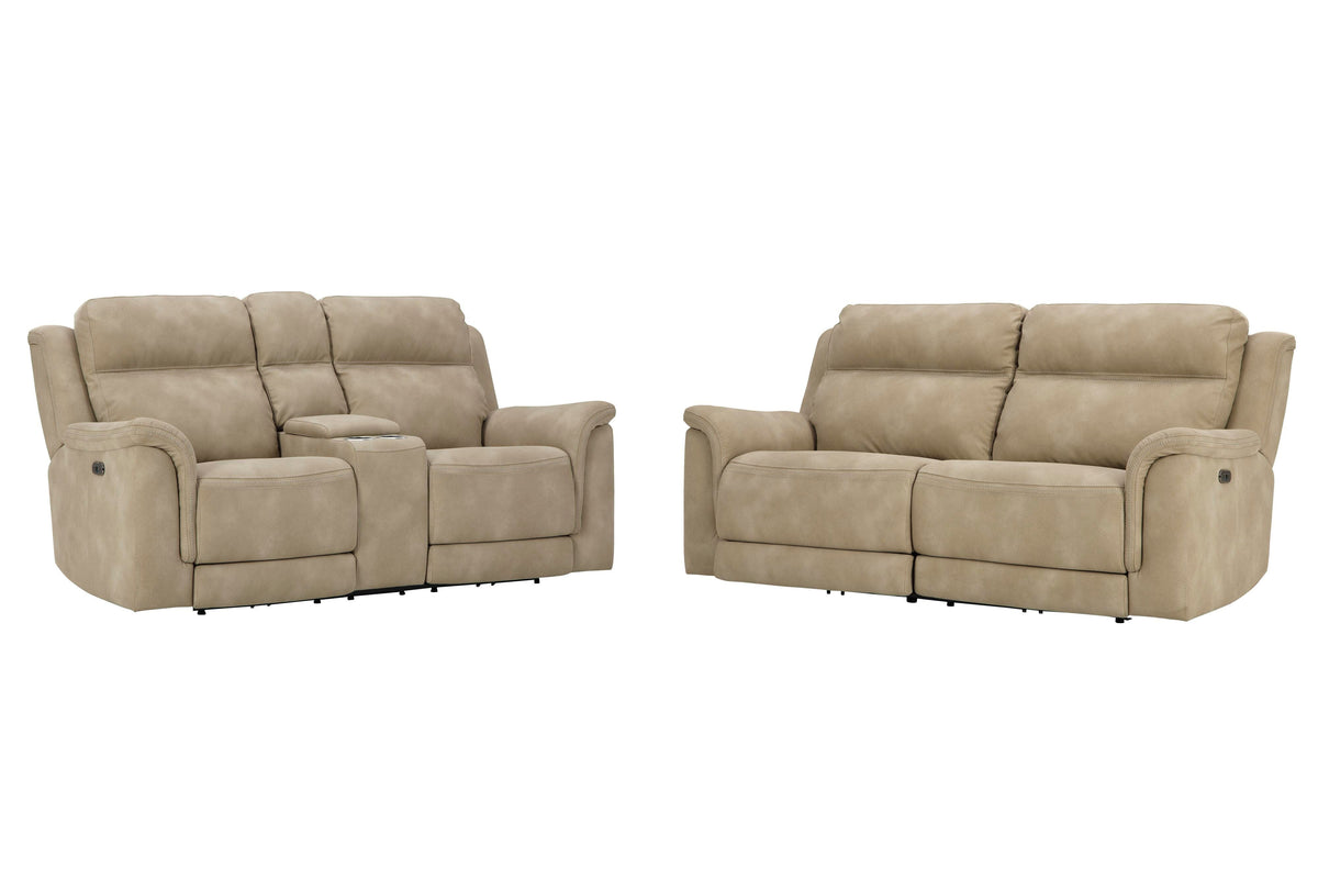 Arlen Power Reclining Sofa and Loveseat in Sand