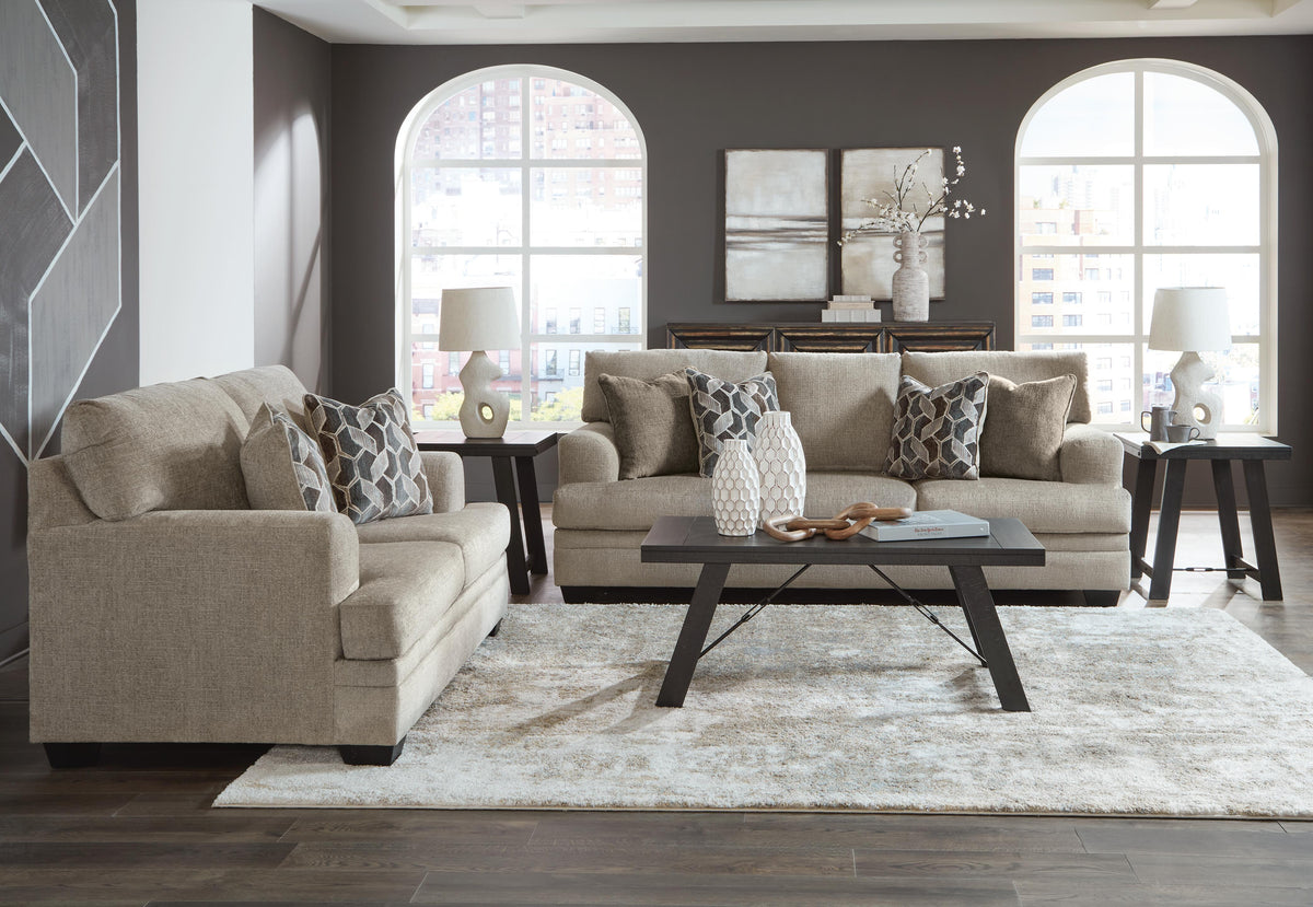 Bexley Sofa and Loveseat in Taupe
