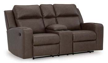 Holloway Reclining Loveseat with Console in Umber