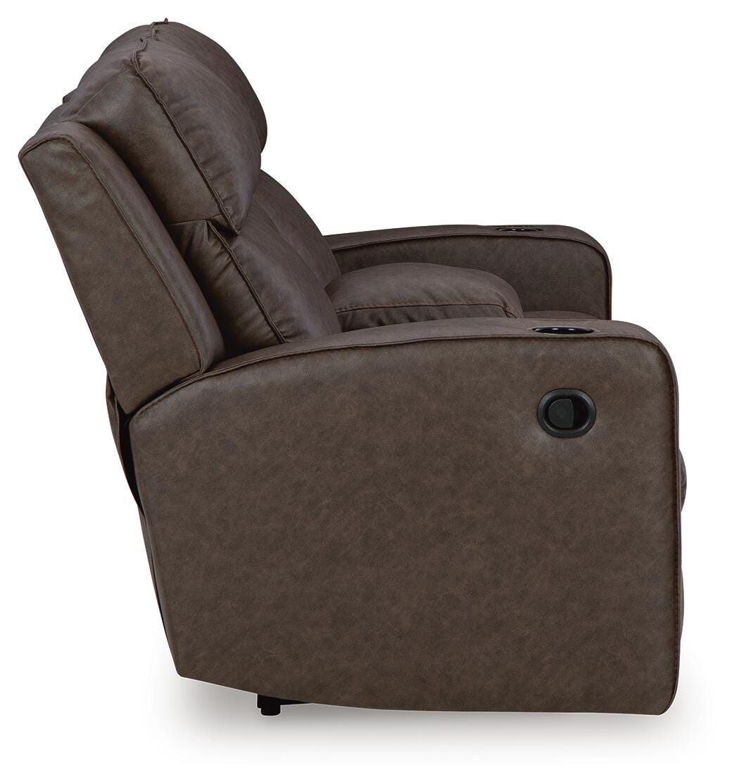 Holloway Reclining Loveseat with Console in Umber