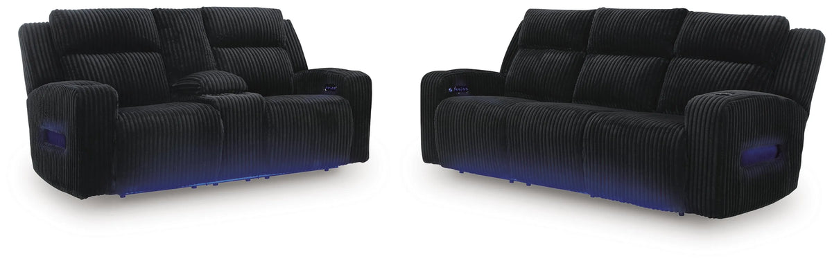 Torque Power Reclining Sofa and Loveseat in Black