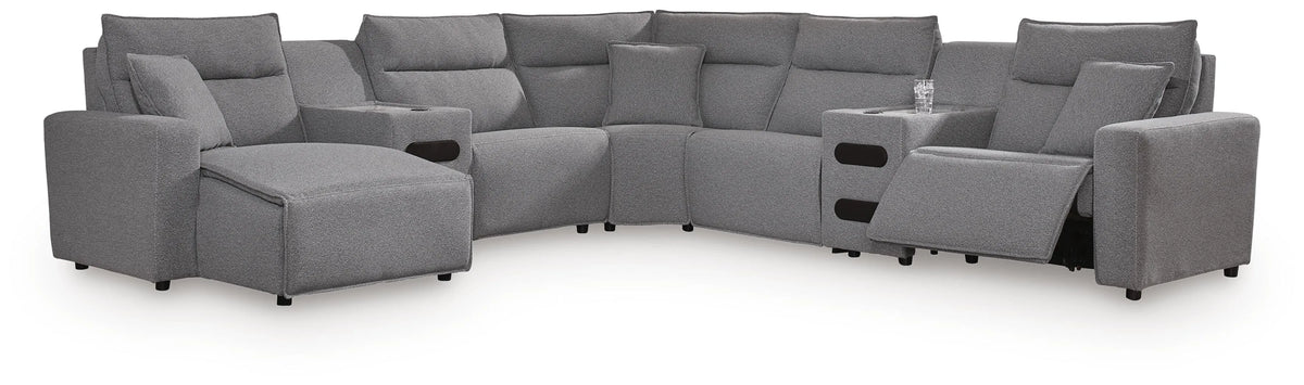 Kade 7-Piece Power Reclining Sectional with Chaise and Audio Consoles II