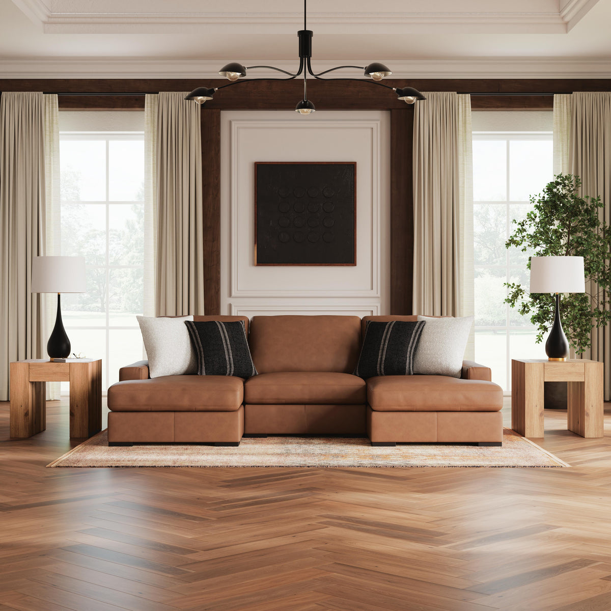 Auvelle 3-Piece Sectional with Double Chaise in Caramel