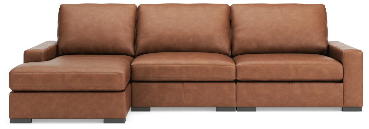 Auvelle 3-Piece Sectional with Chaise in Caramel