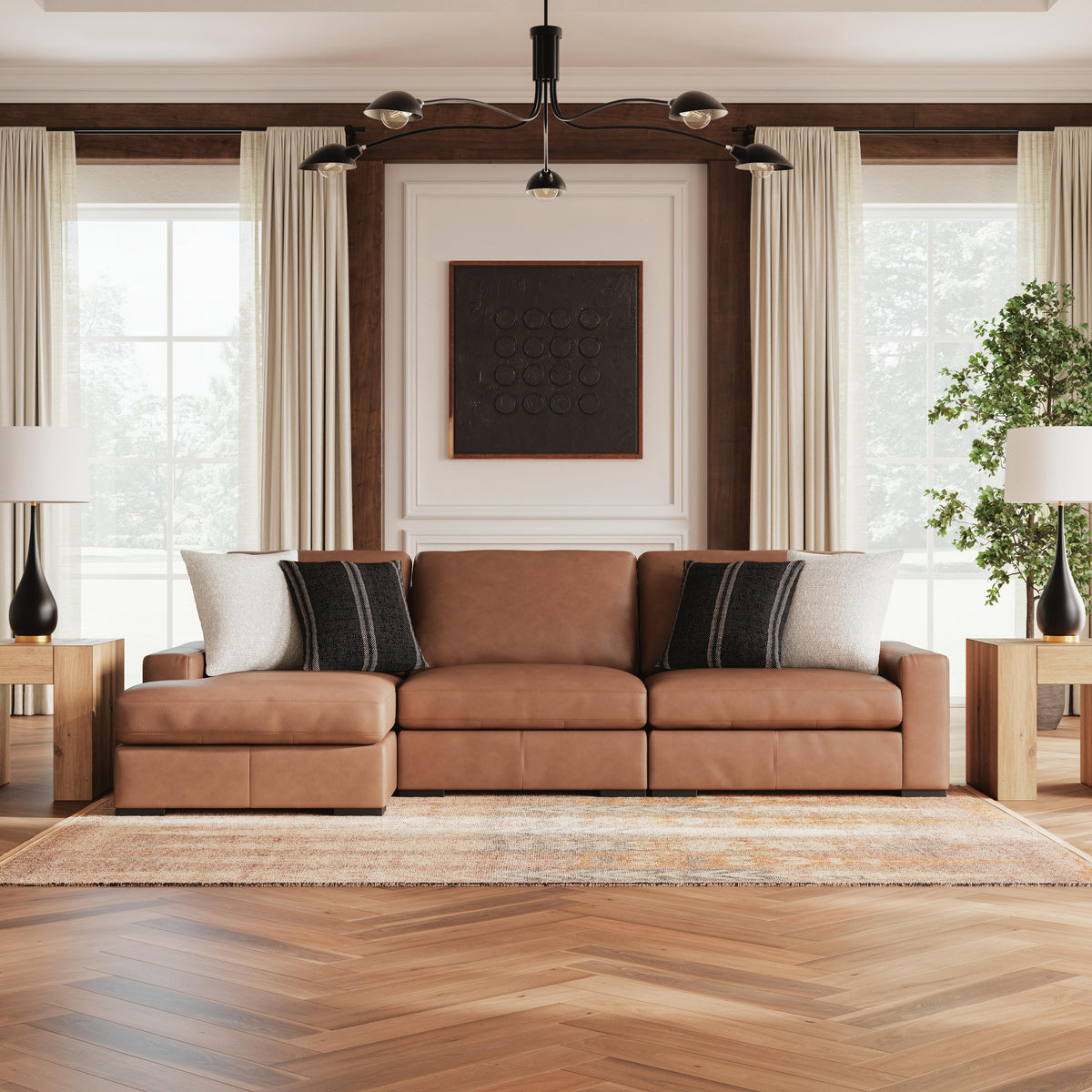 Auvelle 3-Piece Sectional with Chaise in Caramel