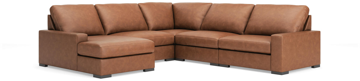 Auvelle 5-Piece Sectional with Chaise in Caramel