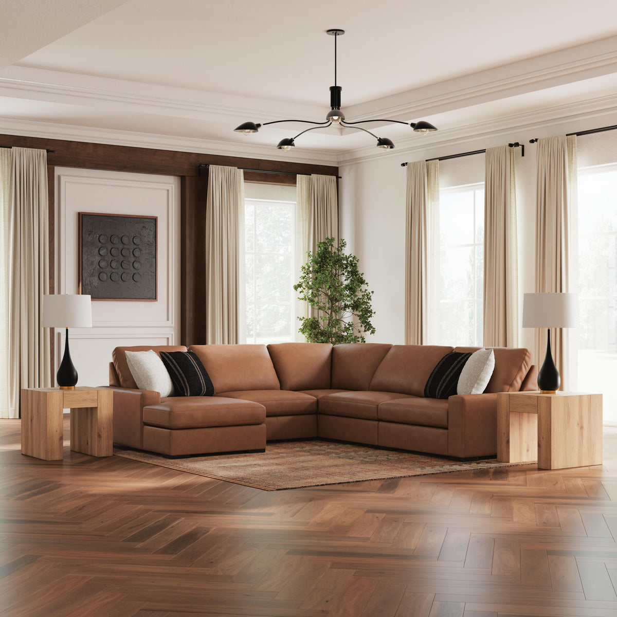 Auvelle 5-Piece Sectional with Chaise in Caramel