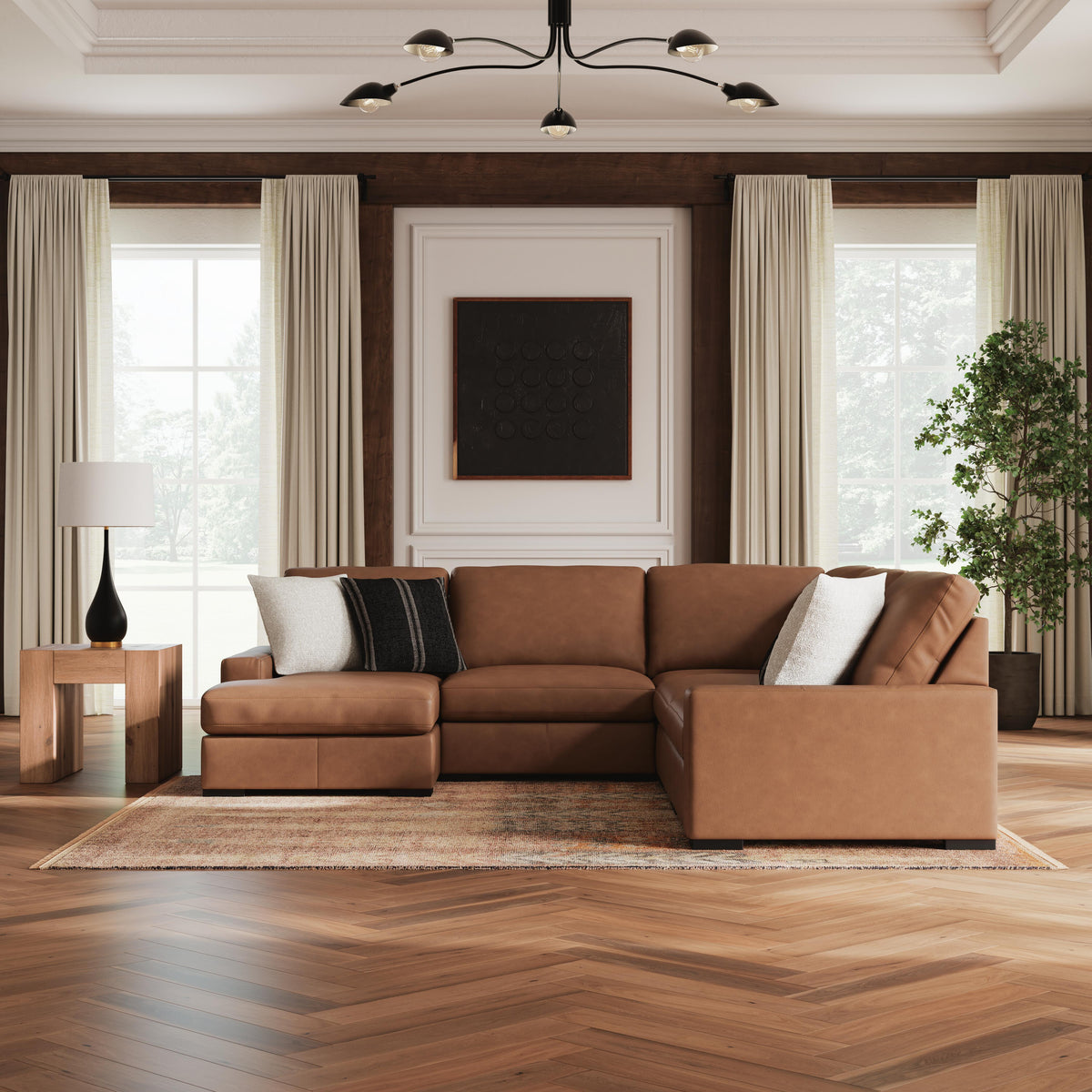 Auvelle 5-Piece Sectional with Chaise in Caramel