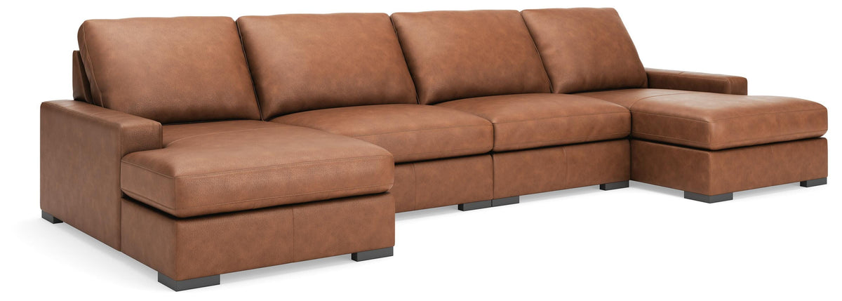 Auvelle 4-Piece Sectional with Double Chaise in Caramel