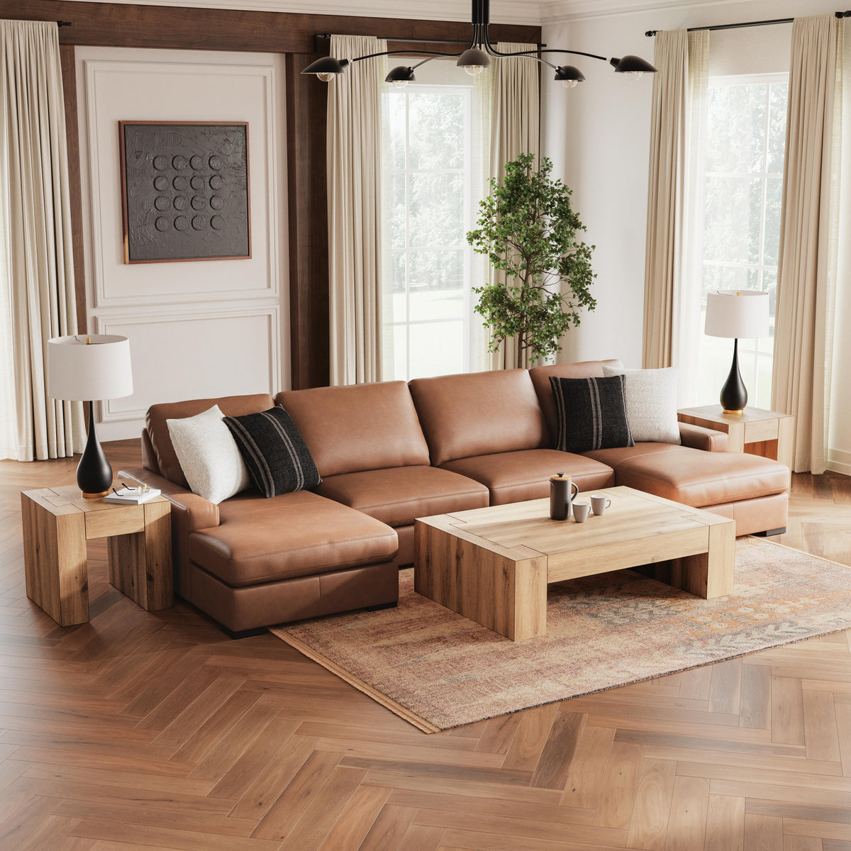 Auvelle 4-Piece Sectional with Double Chaise in Caramel