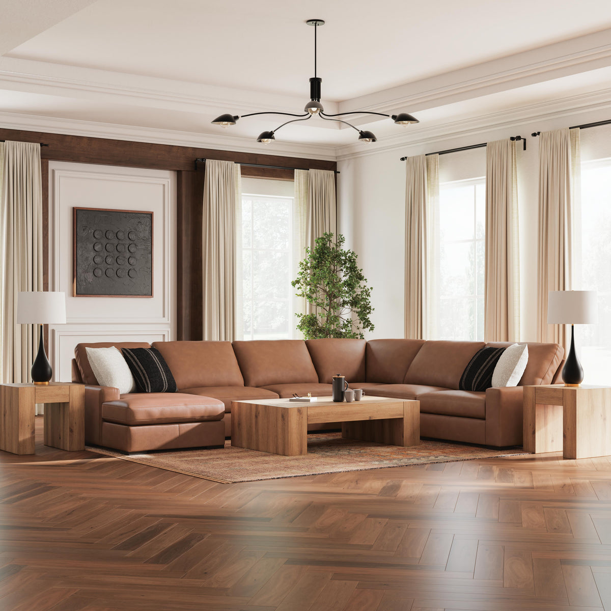 Auvelle 6-Piece Sectional with Chaise in Caramel II