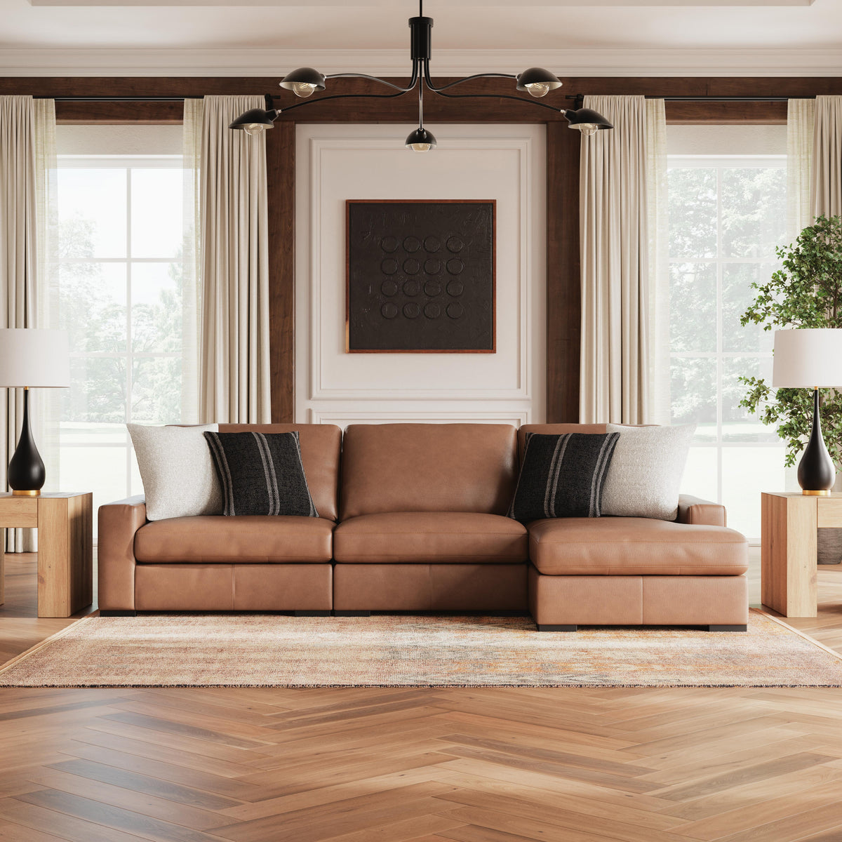 Auvelle 3-Piece Sectional with Chaise in Caramel II