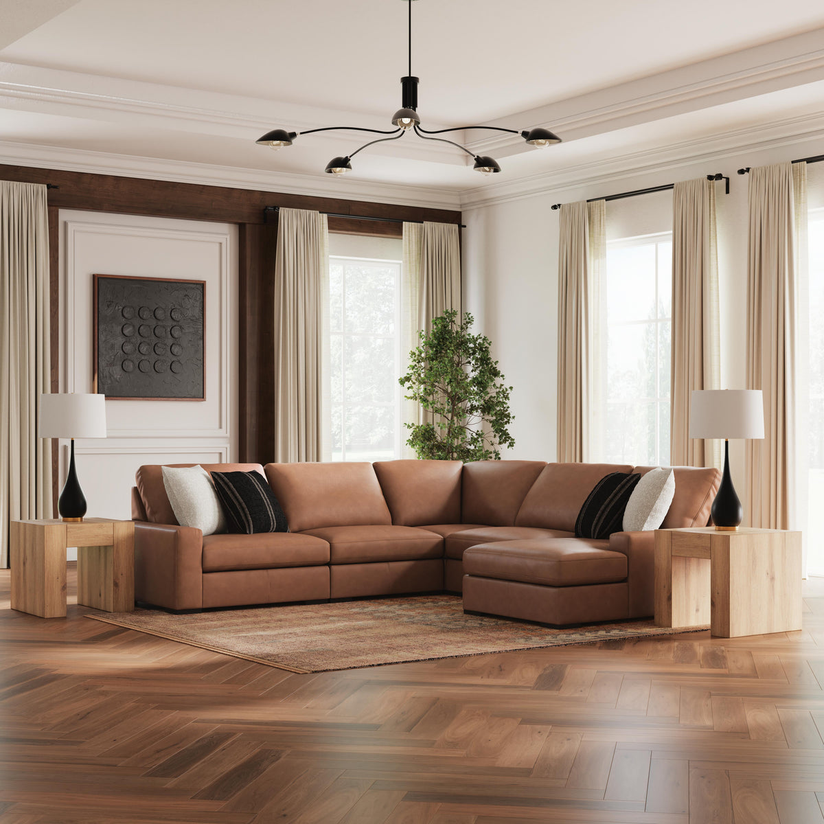 Auvelle 5-Piece Sectional with Chaise in Caramel II