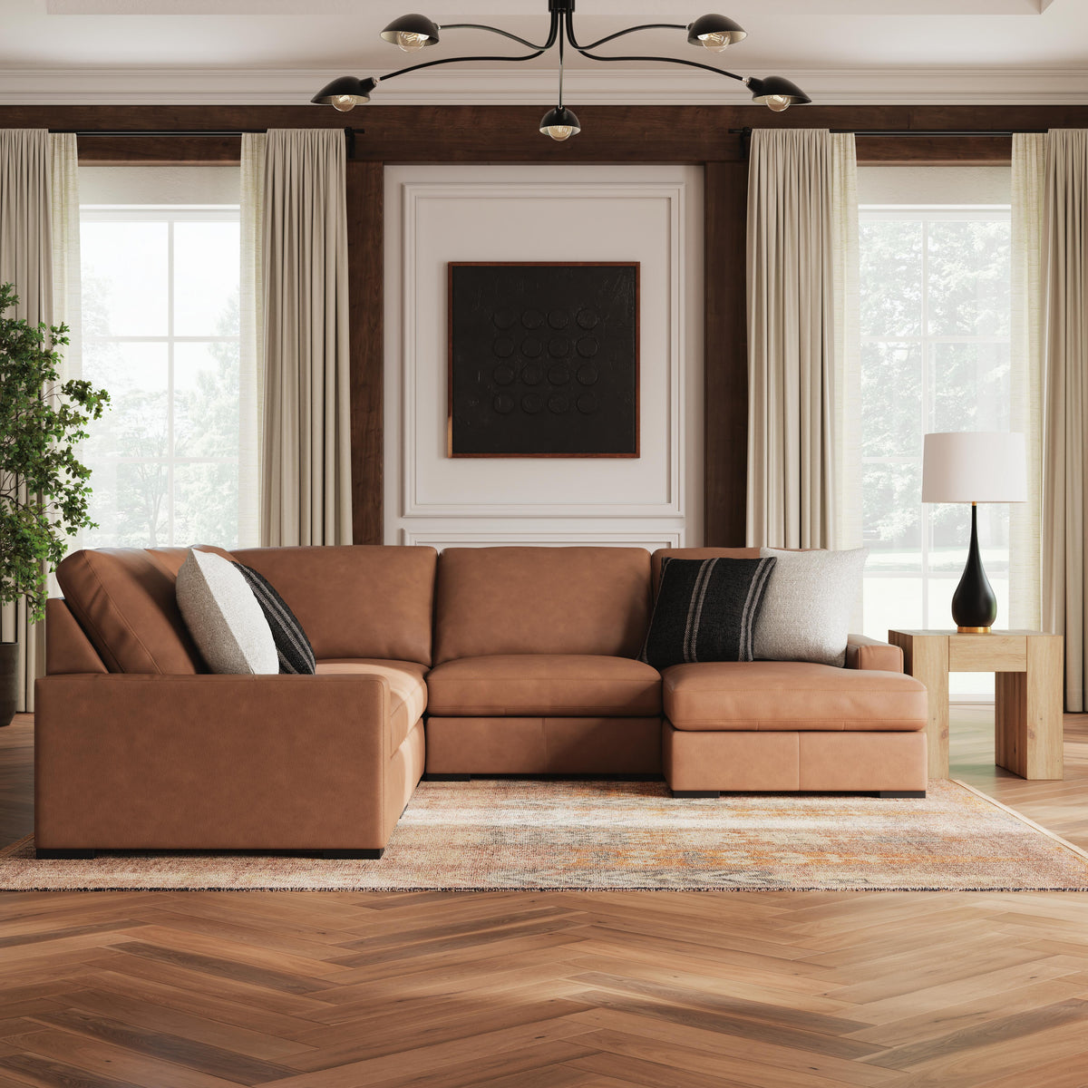 Auvelle 5-Piece Sectional with Chaise in Caramel II