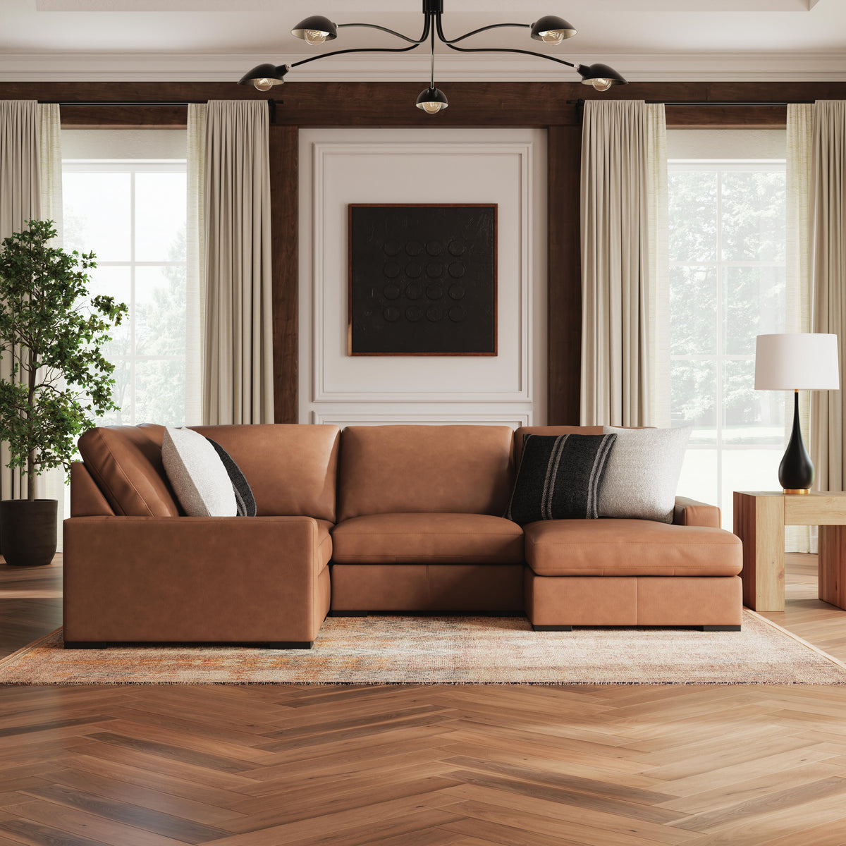 Auvelle 4-Piece Sectional with Chaise in Caramel