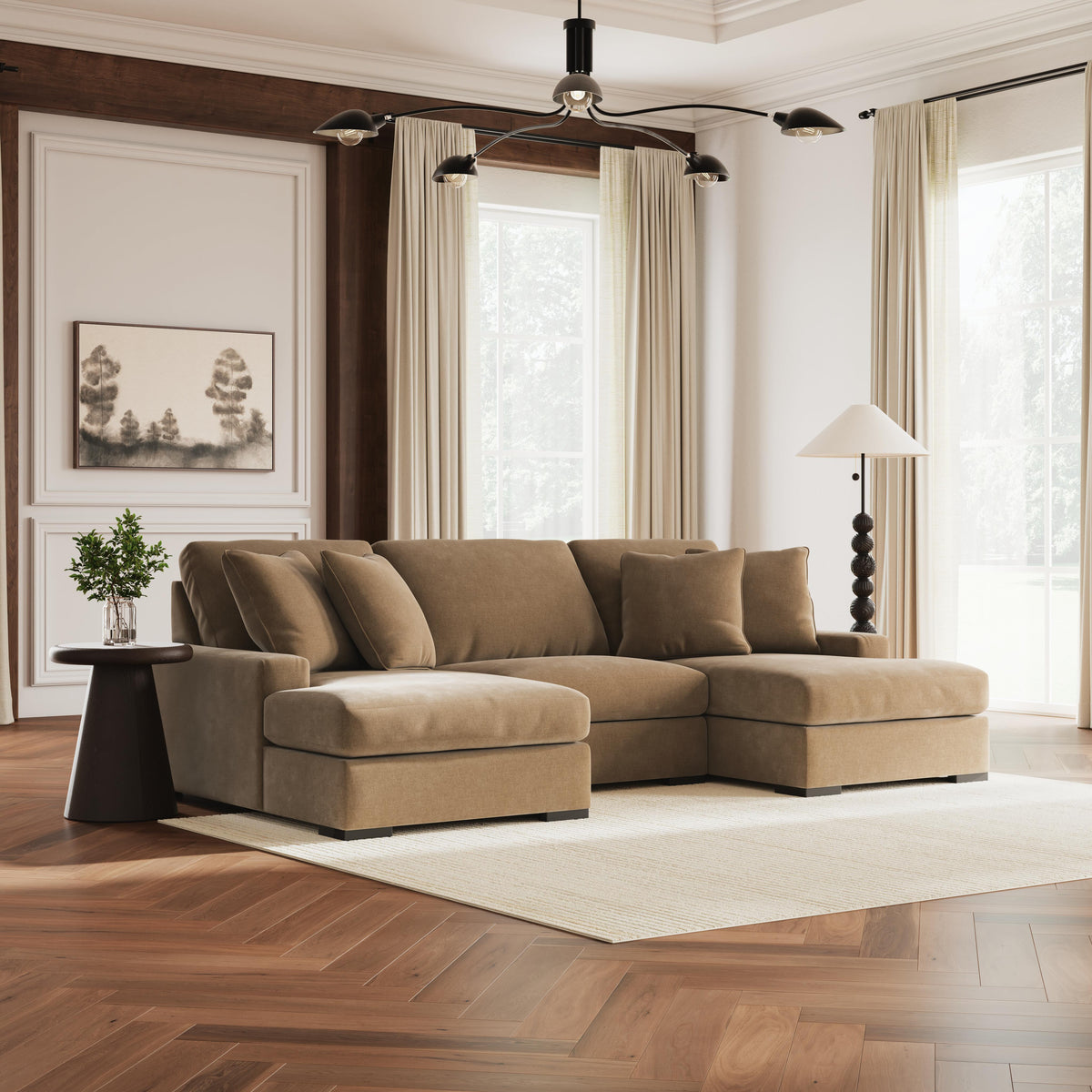 Auvelle 3-Piece Sectional with Double Chaise in Sable