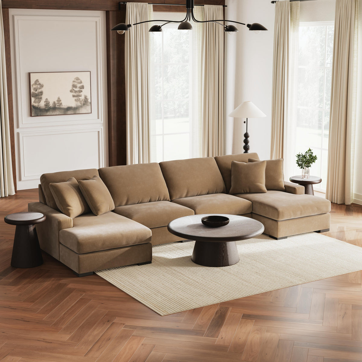 Auvelle 4-Piece Sectional with Double Chaise in Sable