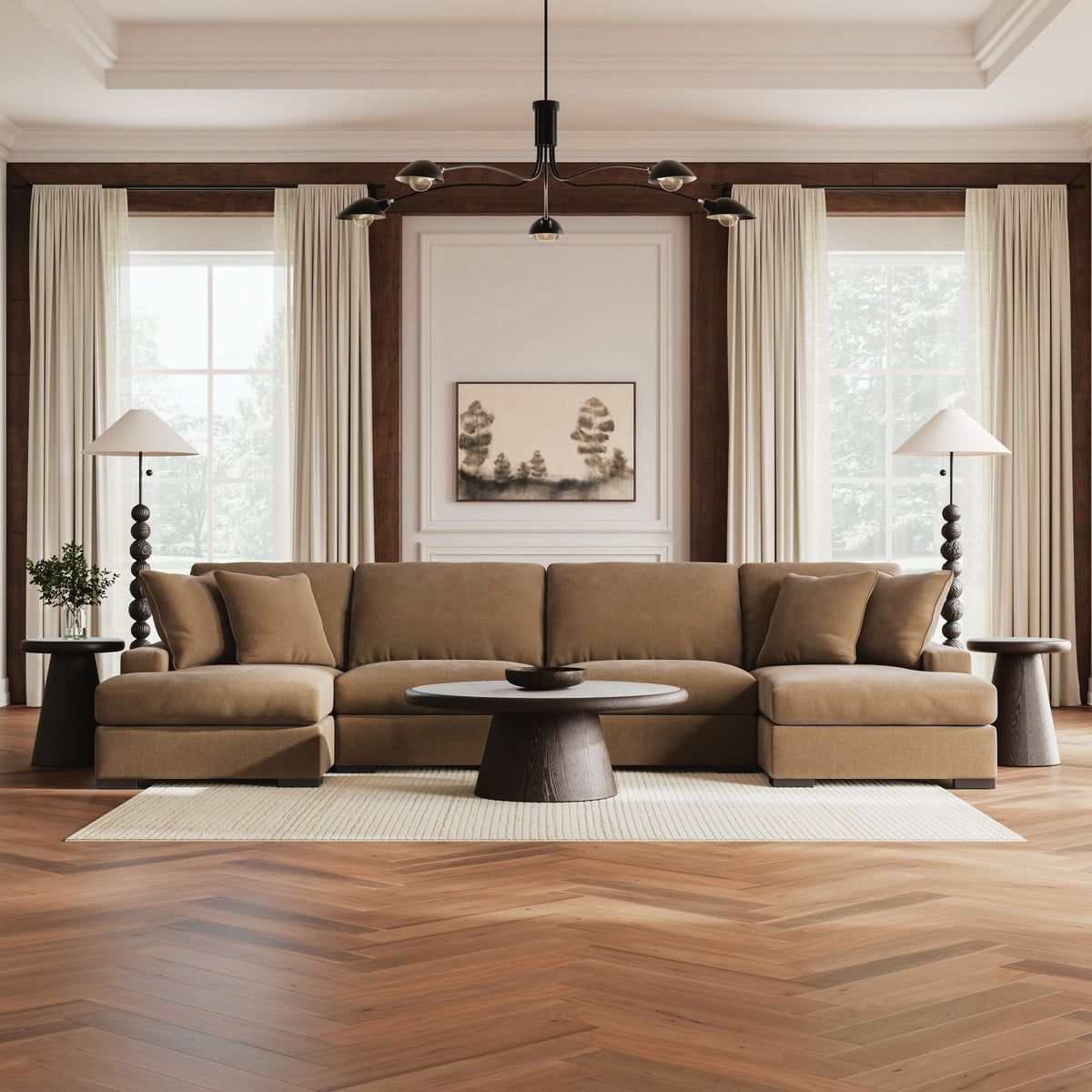 Auvelle 4-Piece Sectional with Double Chaise in Sable