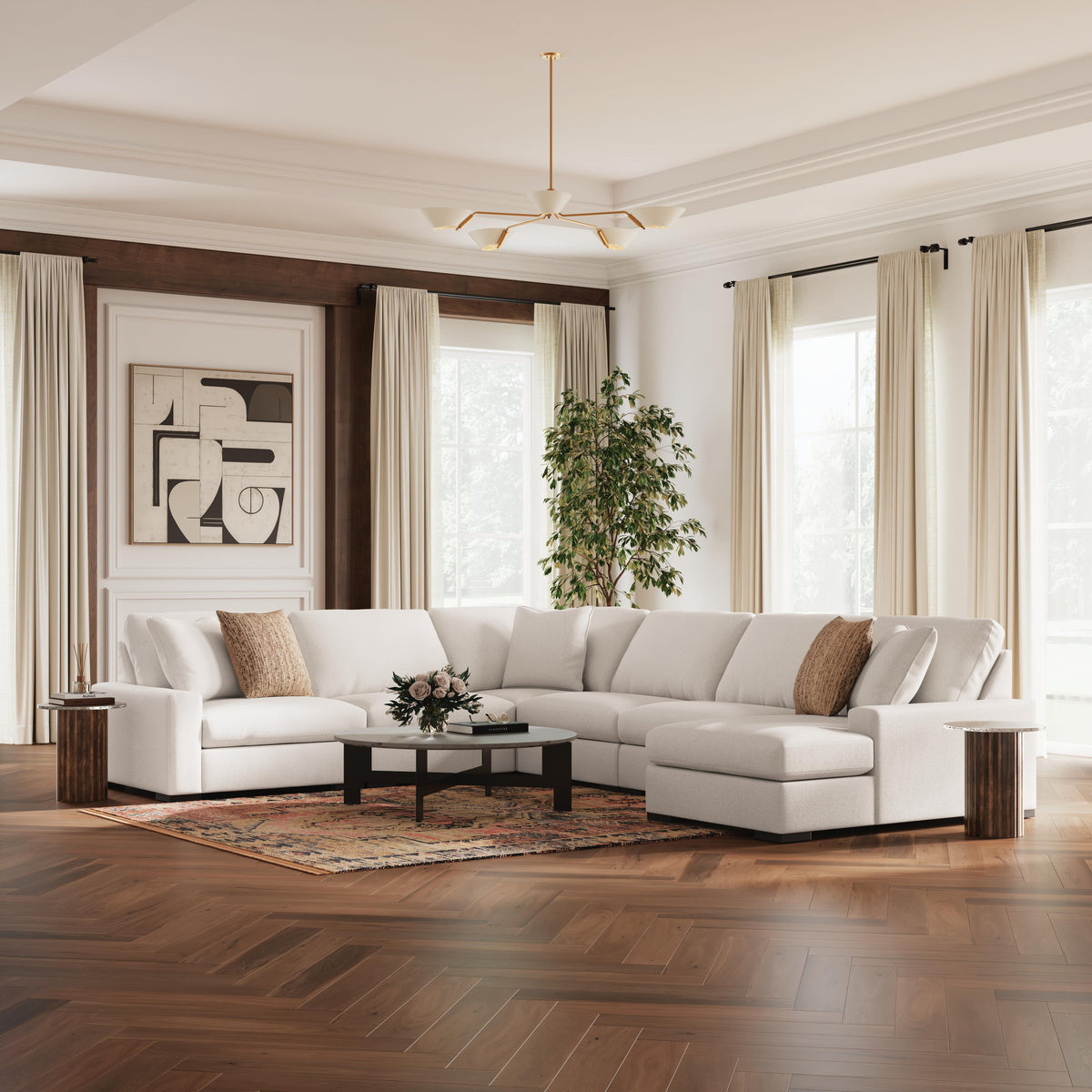 Auvelle 6-Piece Sectional with Chaise in Oyster