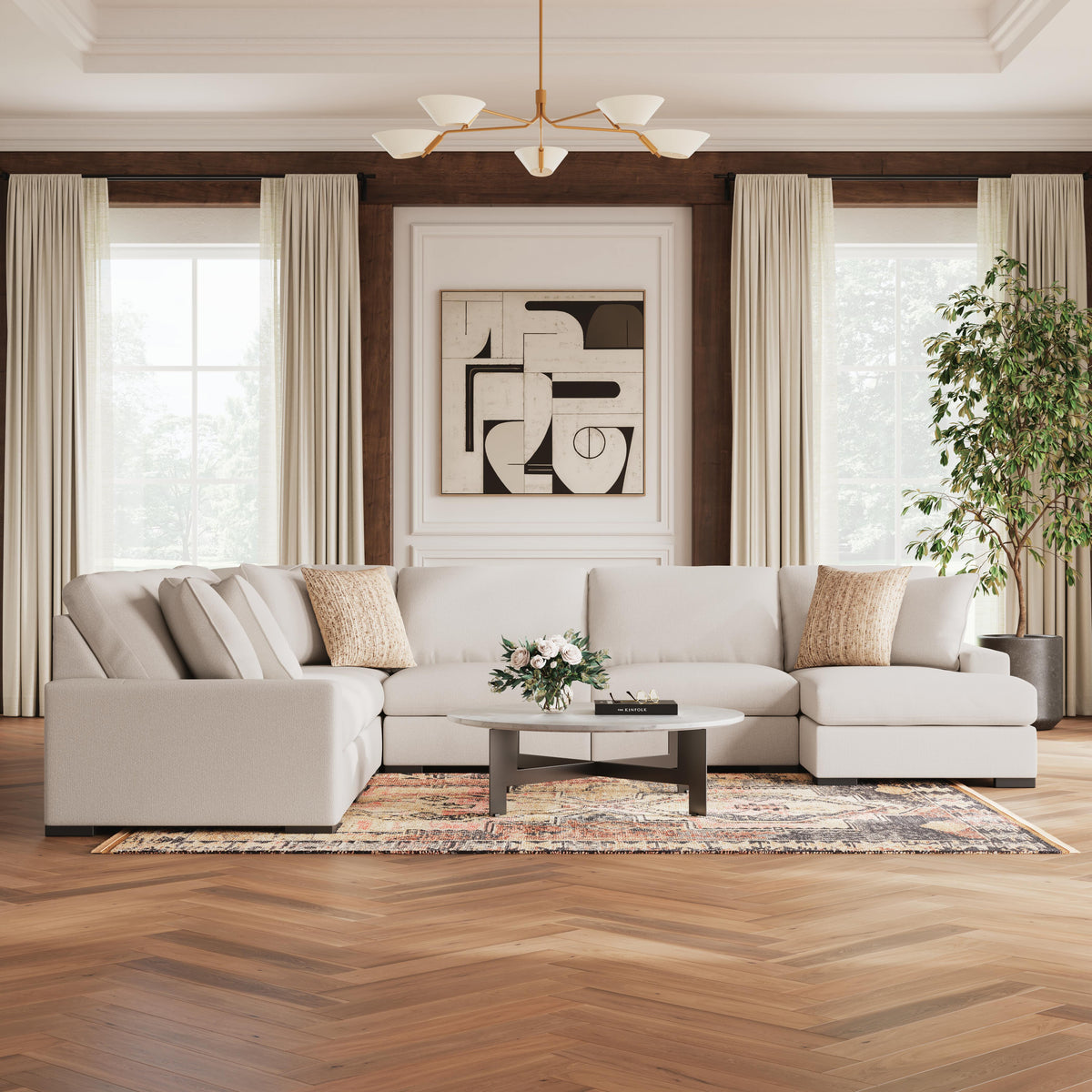 Auvelle 6-Piece Sectional with Chaise in Oyster