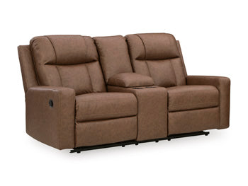 Draymoor Reclining Loveseat with Console in Caramel