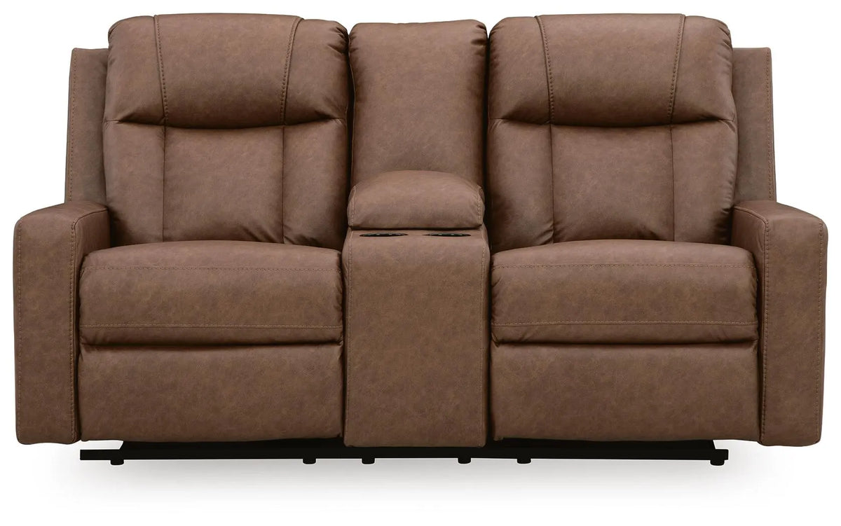 Draymoor Reclining Loveseat with Console in Caramel
