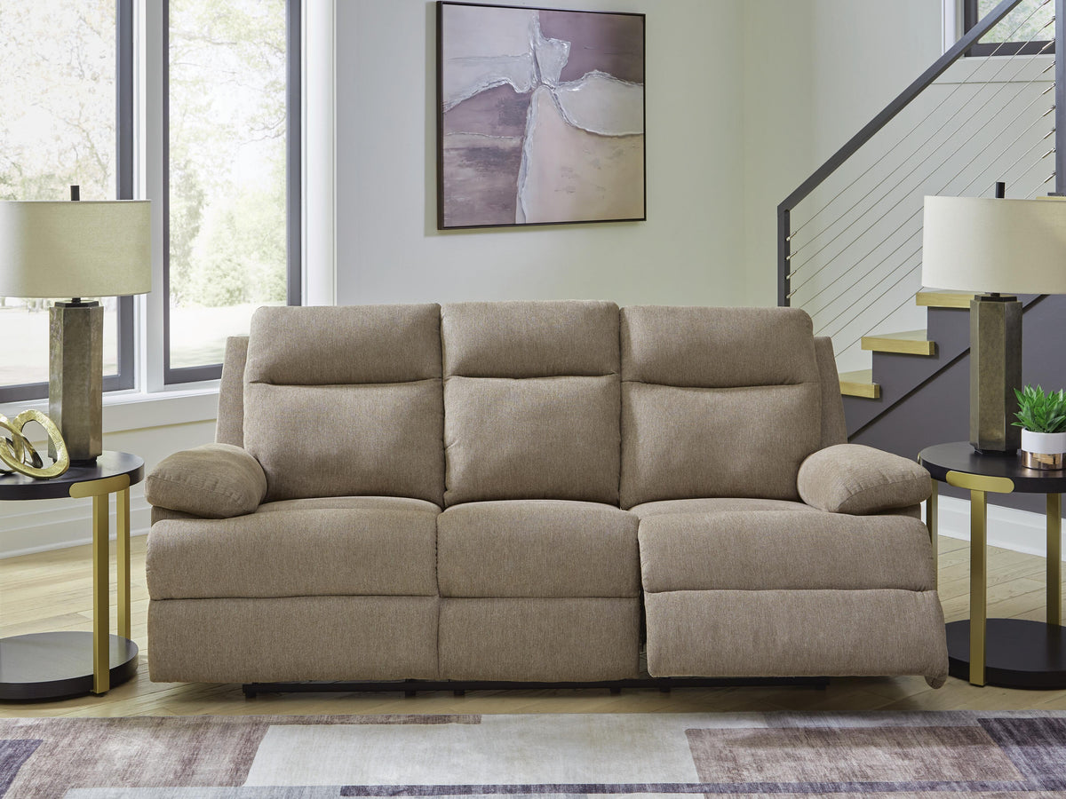 Verrin Reclining Sofa with Drop Down Table in Mocha