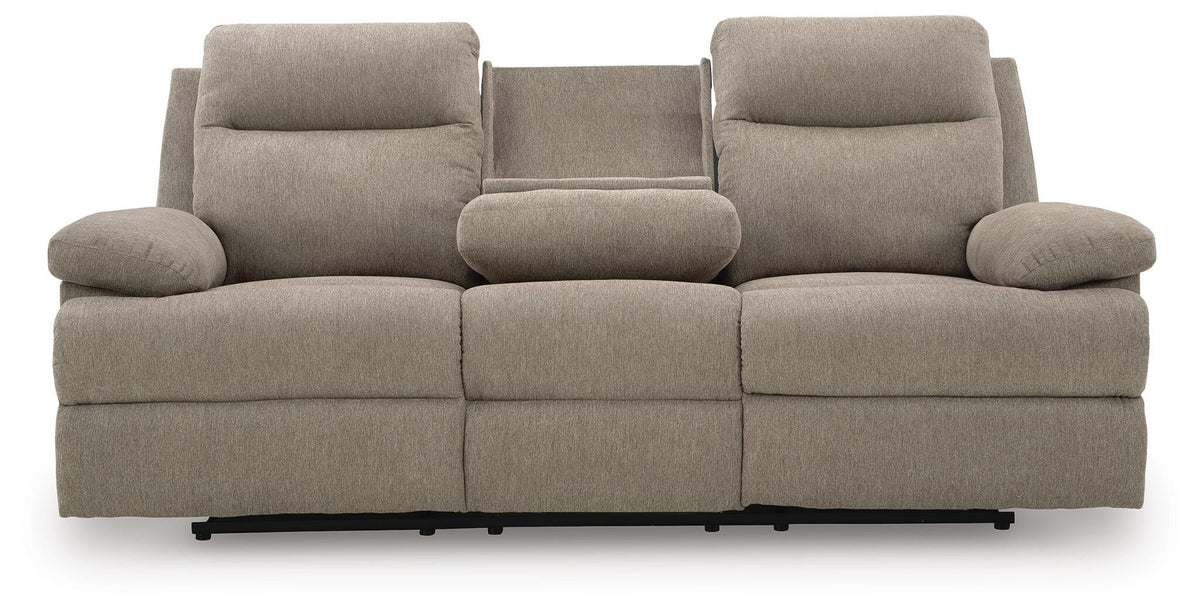 Verrin Reclining Sofa with Drop Down Table in Mocha