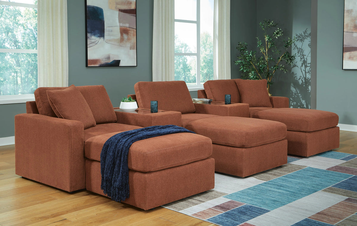 Marlow 5-Piece Sectional and 3 Ottomans in Spice
