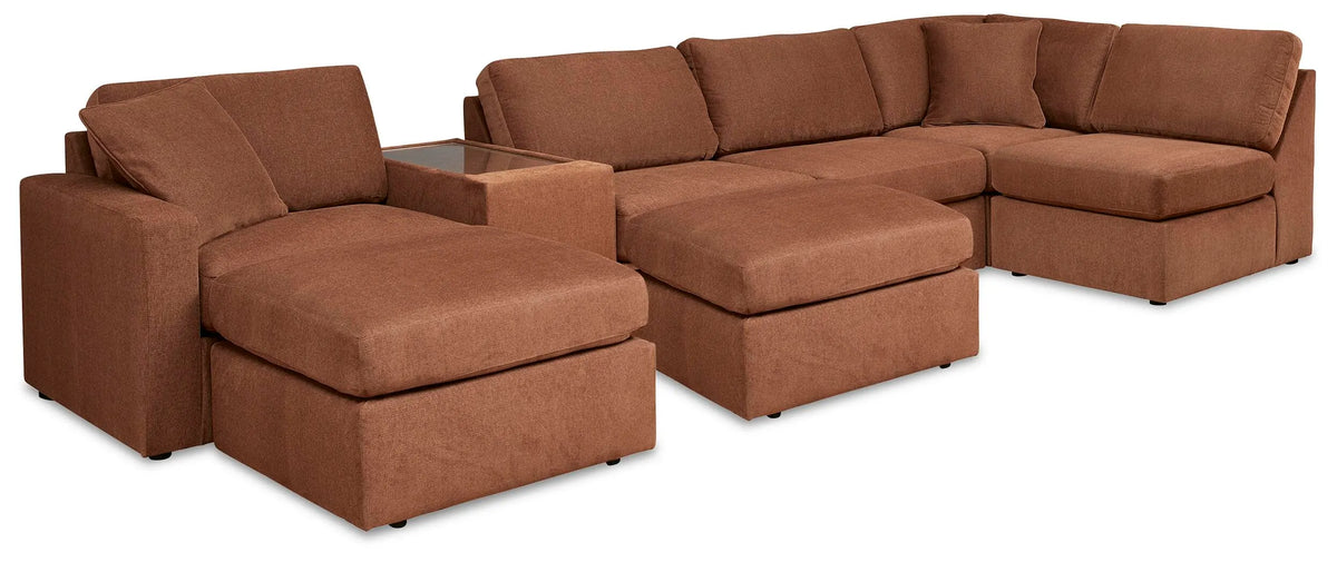 Marlow 6-Piece Sectional and 2 Ottomans in Spice II