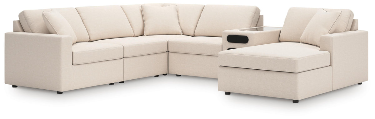 Marlow 6-Piece Sectional with Audio System and Chaise in Oyster Performance Fabric