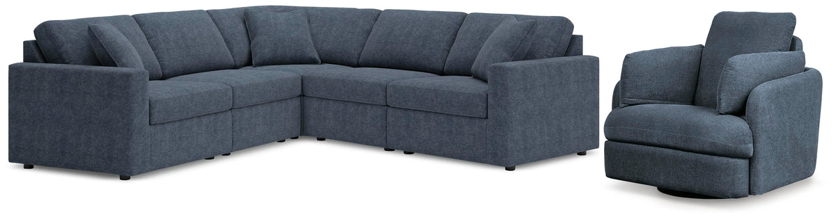 Marlow 5-Piece Sectional and Swivel Glider Recliner in Ink