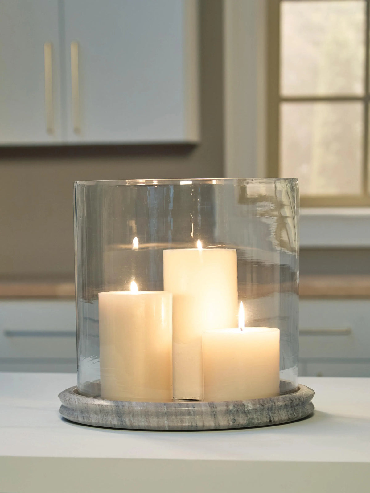 Zeno Candle Holder in Clear/Beige