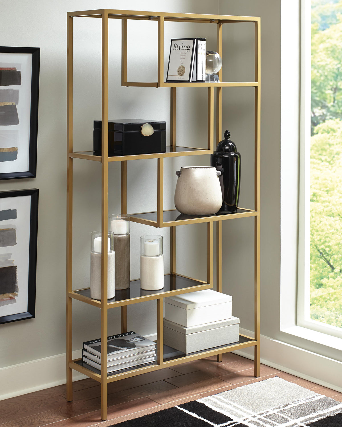 Kilgore Bookcase in Gold Finish