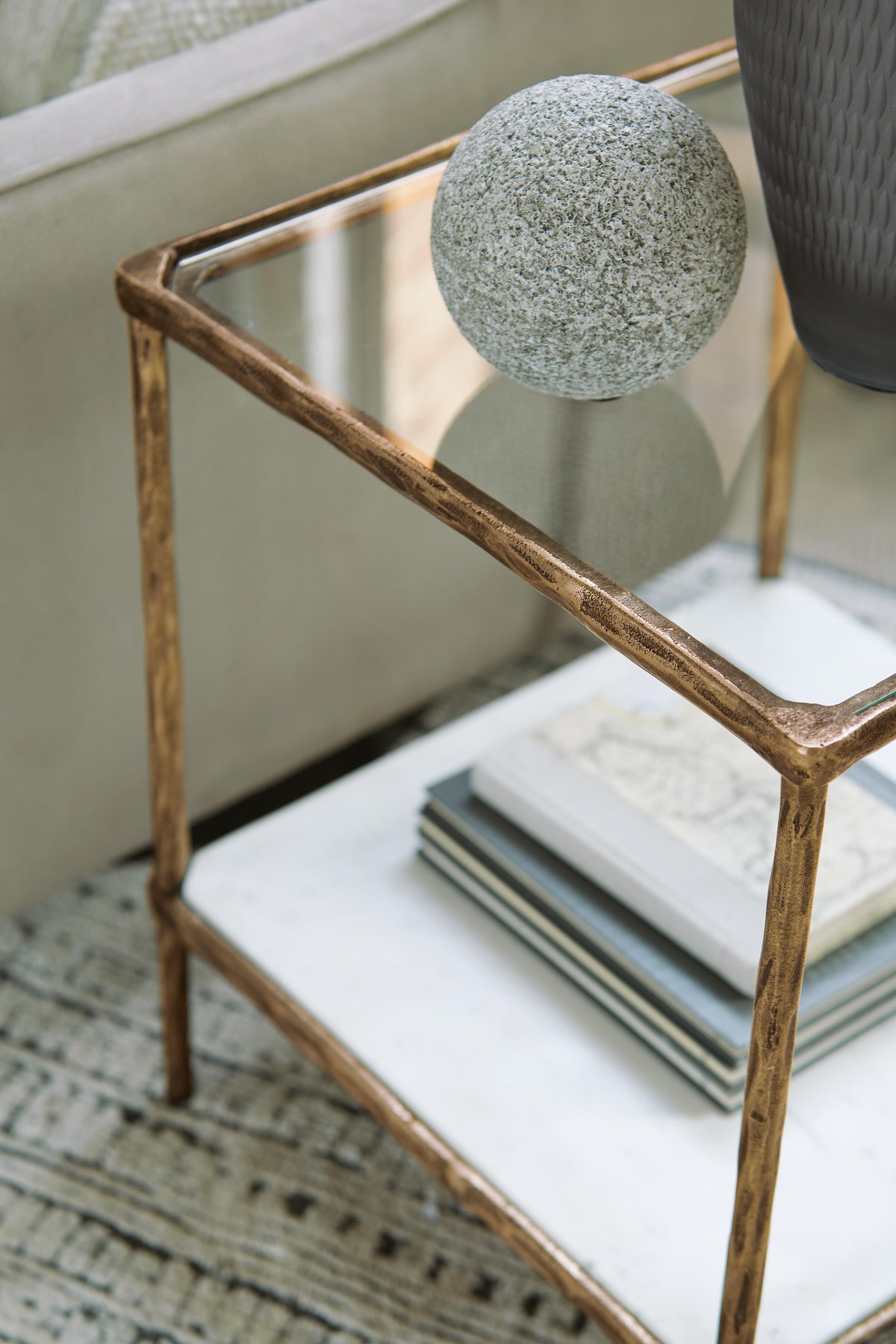 Aurelia Bay Accent Table in Antique Brass Finish